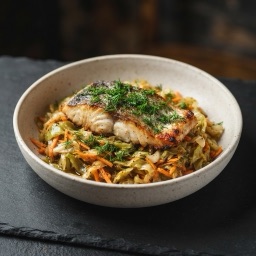 Illustration for the Pike with braised cabbage and carrot meal