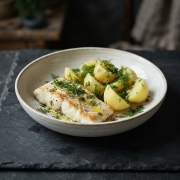Illustration for the Pike with boiled potato and dill meal