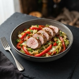 Illustration for the Pork tenderloin with cabbage and pepper meal