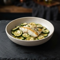Illustration for the Quick cod and zucchini skillet meal