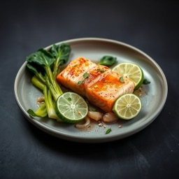 Illustration for the Salmon plate with ginger, lime and bok choy meal