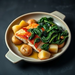 Illustration for the Salmon with spinach and potatoes meal