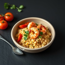 Illustration for the Shrimp and couscous bowl with tomato meal