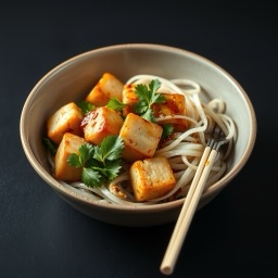 Illustration for the Tofu bowl with rice noodles and bean sprouts meal