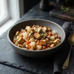 Illustration for the Quick tofu skillet with turnip and carrot meal