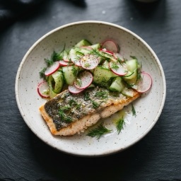 Illustration for the Trout with cucumber and radish meal