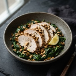 Illustration for the Turkey and spinach bowl with pumpkin seeds meal